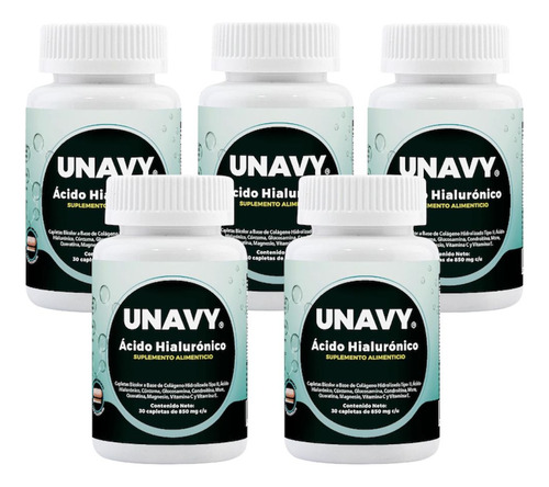 Unavy Kit 5 Frascos Ácido Hialurónico Con 30 Tabletas C/u Sabor Sin Sabor