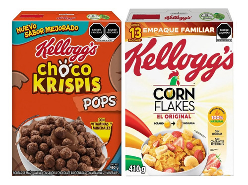 Cereal Kellogg´s C/2 Cajas Choco Krispis Pop Y Corn Flakes