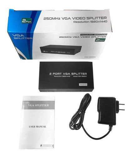Vga Splitter 2 Puertos Soporte 1920x1400 Resolución 250mhz