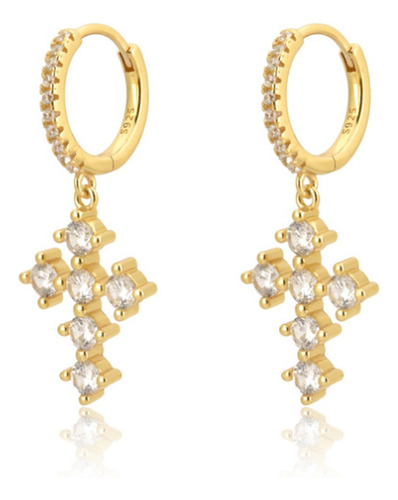 Aros Cruz Zircon Baño 18k Strass Brillo Crucecita Argolla