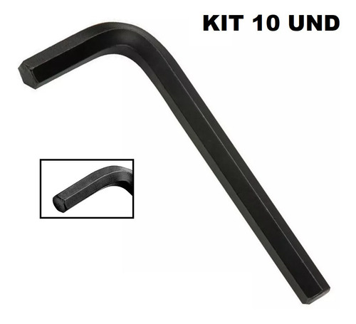 Kit 10x Chave Hexagonal Allen Chave L Atacado 3mm 60 X 22mm Cor Preto