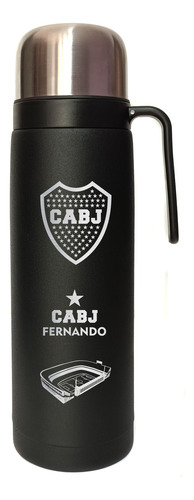 Termo Media Manija Negro 1 Litro Boca Juniors Grabado Laser Negro