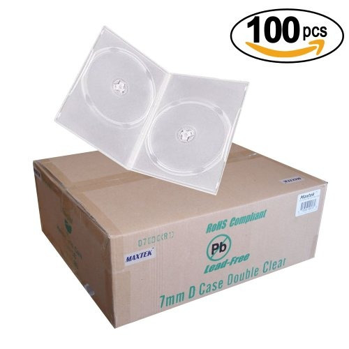Maxtek 7mm Slim Clear Caja De Cd /dvd Doble, Paquete De 100