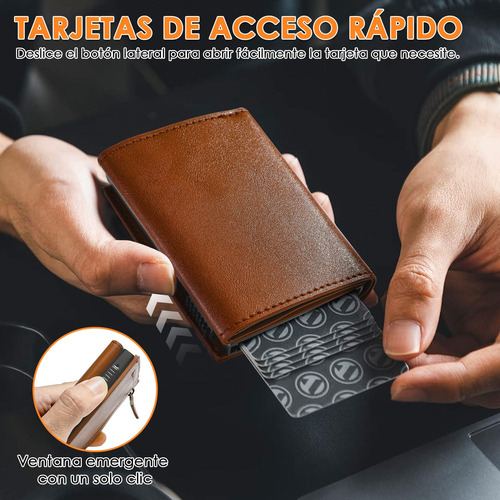 Billetera Hombre Cuero, Cartera Tarjetero Rfid Bloqueo Con