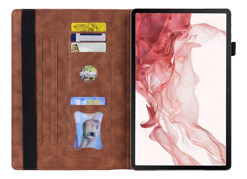 Capa De Couro Marrom Para Samsung Galaxy Tab S9+ / S8+ /