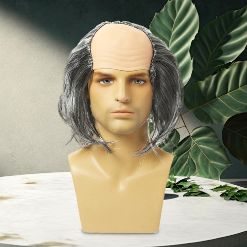 2 Peluca Calva De , Peluca De Fiesta De Pelo Liso Gris
