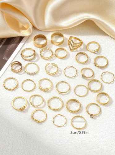 Set 30 Anillos Dorados De Mujer Moderno Minimalista Dorado Mediano