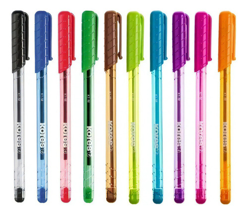 10 Bolígrafos/plumas De Colores Fancy Kores Tinta Multicolor Exterior Transparente