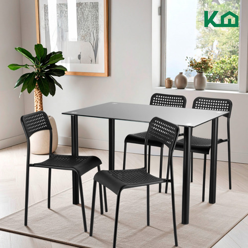 Juego De Comedor 4 Sillas Mesa Rectangular Cristal Elegante