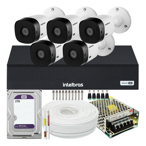 Kit Cftv 5 Cameras Full Hd Dvr Intelbras 3008c 2tb Wd Purple
