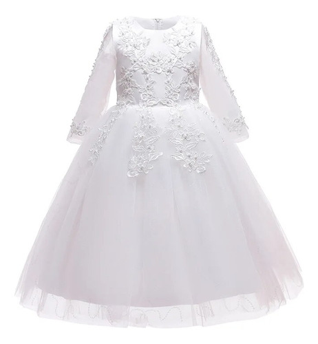 Vestido Infantil De Manga Larga Bordado Princesa