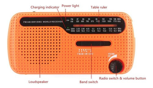 Radio De Emergencia Con Manivela Solar Recargable De 1200