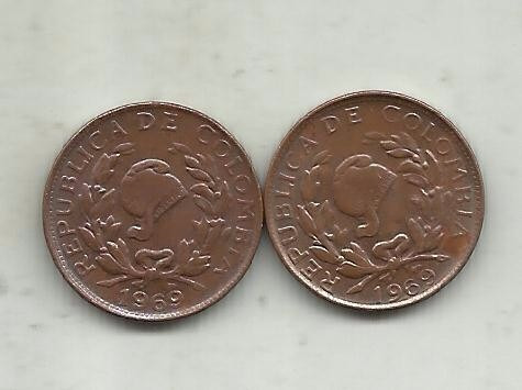 Colombia Variedad 1 Centavo 1969 (19 Remarcado)