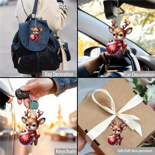 Colgante De Cadena Acrílica W Christmas Reindeer 2d Holiday