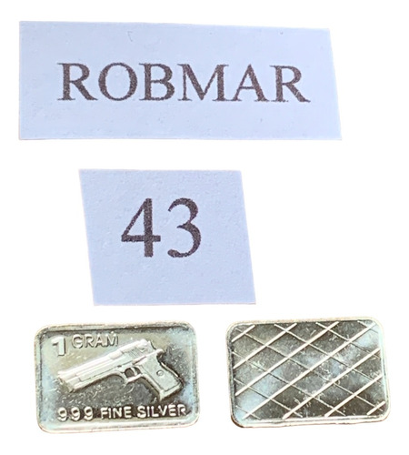 Robmar-moneda N°43-1 G.plata 999-pistola Policial+estuche 3d