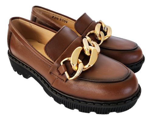 Zapatos Mocasines De Piel Dama Elegante Casual Moda Cadena