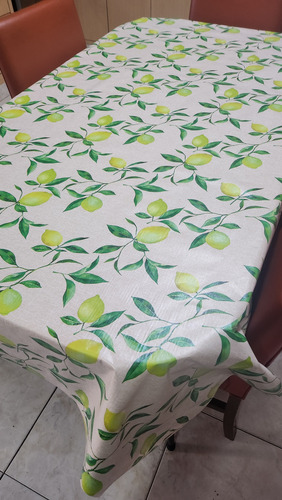 Mantel Mesa Rectangular 1.4x2.5 Impermeable Cuerina Afelpada Limones