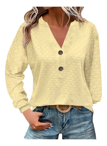 Camiseta Feminina De Manga Comprida Com Decote Em V