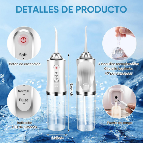 Irrigador Bucal Limpiador De Dientes Recargable 8 Puntas