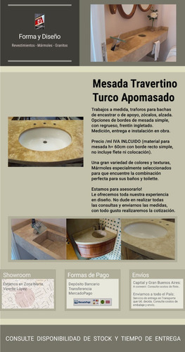 Imagen 2 de 10 de Mesada Travertino Turco Apomazado, Baño - Forma Y Diseño