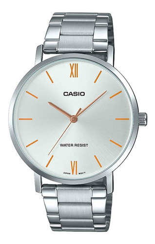 Reloj pulsera Casio MTP-VT01 con correa de acero inoxidable color plateado
