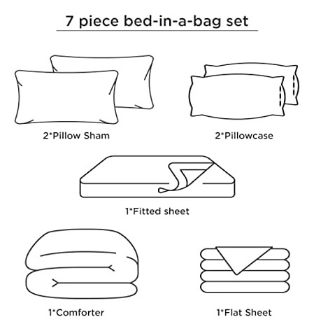 Bedsure Bed In A Bag Queen 7 Piezas, Juego De Edredón A Raya