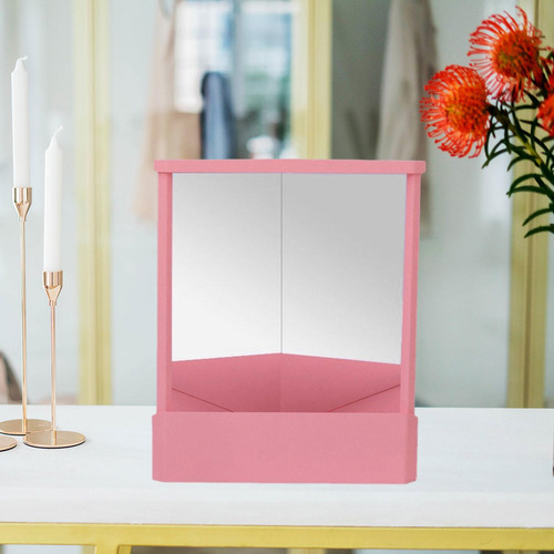 Espejo De Maquillaje Sin Inversión, Diseño Delgado, Rosa