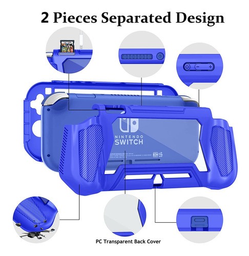 Dreamystore 3en1 el último traje de protección total, a prueba de agua, polvo y anticolisión, protector de pantalla integrado, la mejor sensación de la mano,Armour Funda Case Para Switch Lite Azul