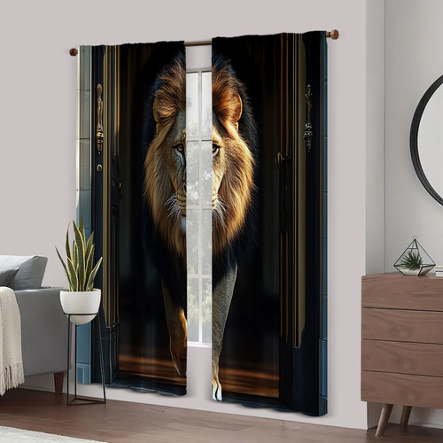 2 Cortinas Mighty Lion De Poliéster Versátil Sin Electricida