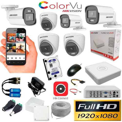 Kit Hikvision Turbo Hd Dvr 2mp Dvr 8 Ch+ 4cámaras Color Vu