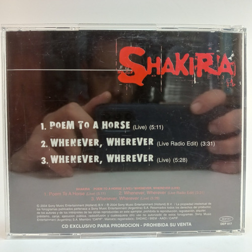 Shakira - Poem To A Horse - Cd Single - Ex (Usado)
