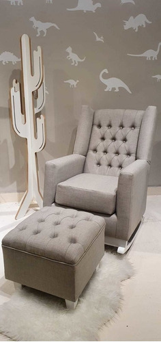 Imagen 2 de 10 de Sillon Mecedor Ideal Amamantar Eider Capitone Y Puff En Lino