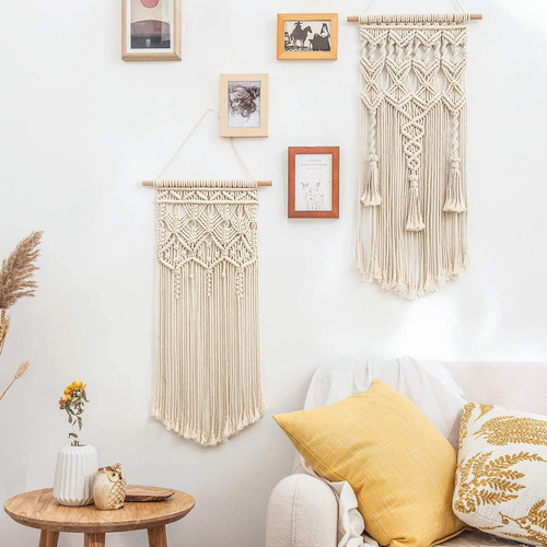 2 Piezas De Macramé Tejido Colgar Pared Boho Home Chic...