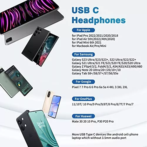 Auriculares USB C para iPhone 15 Pro Max Plus, nuevo iPad, Google Pixel 7a  6a 6 5 4XL, auriculares estéreo de alta fidelidad USB tipo C, auriculares