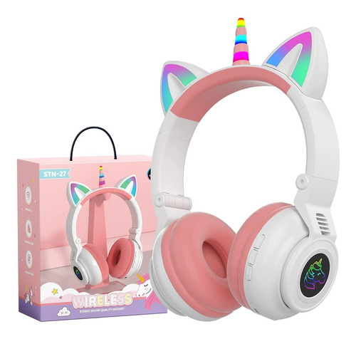 Auriculares Yusonic, Bluetooth/para Ninos/blanco Y Rosa