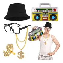 Comprar Conjunto Accesorios Hombre Hip Hop Para Rapero 80s , 5pcs Accesorios Cosplay Banda Rock Fiesta Disco Retro 70s - Dólares Collar, Altavoz Inflable
