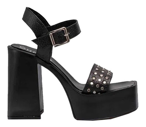 Sandalia Cuero Mujer Heyas Berna Taco Alto C Tachas Negro Pr