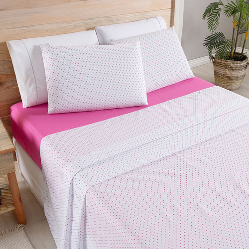Jogo De Lençol 4 Peças Casal Percal 180 Fios Home Style Cor Rosa-chiclete Desenho Do Tecido Liso