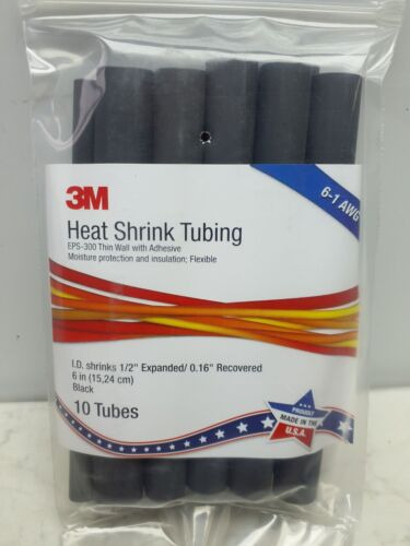 10pk 3m Heat Shrink Tubing, 0.5in Id X 6 , Blk Eps300-1/ Zzk