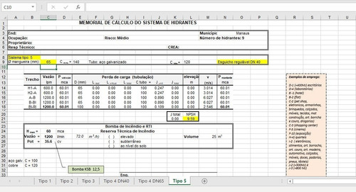 Planilha De Dimensionamento De Hidrantes - Envio Por E-mail