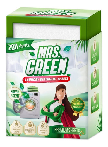 Detergente En Hojas Para Lavar La Ropa Mrs. Green 200u Fresh