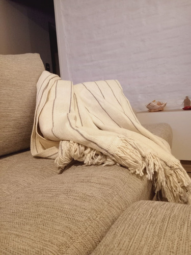 Manta Rustica Decorativa Pie De Cama Cubre Sillon 1.50x1.80 Natural/gris Rayado Fino