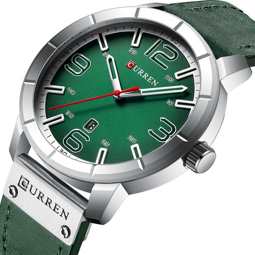 Relojes De Cuarzo De Cuero Con Calendario Curren Para Hombre Color Del Bisel Verde Plata