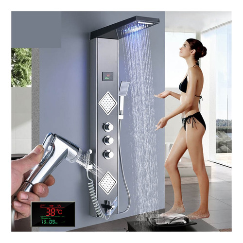 Cascada De Lluvia Led Panel De Ducha Columna De Ducha Negra