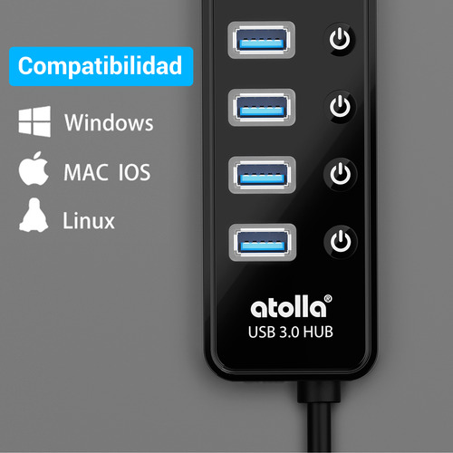 11 Puertos Usb 3.0 Hub Atolla Con 4 Puerto Carga Inteligente