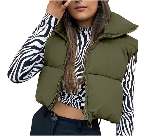 Q Mujeres Abrigo Chaqueta Invierno Crop Chaleco Manga Ligera