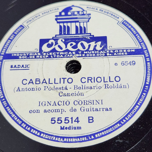 Pasta Ignacio Corsini Acomp Guitarras 55514 Odeon C580