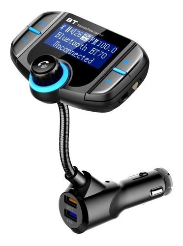 Imagen 1 de 10 de Transmisor Bluetooth Fm Doble Cargador Usb Manos Libres Aux