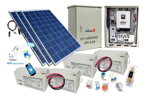Imagen 1 de 10 de Kit Panel Solar Controlador Mppt Inversor Híbrido Onda Pura