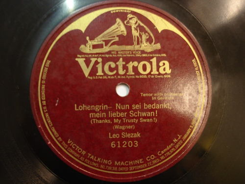 Disco De Pasta Victrola Leo Slezak Rareza De Un Solo Lado